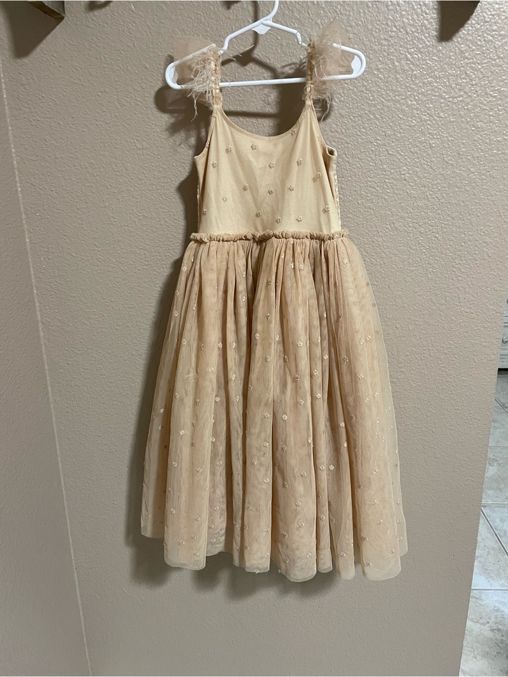 Girls' Champagne Nora Lee Poppy Tulle Party Dress with Embroidered Details